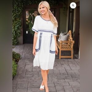 Polagram White Dress with Navy Accents